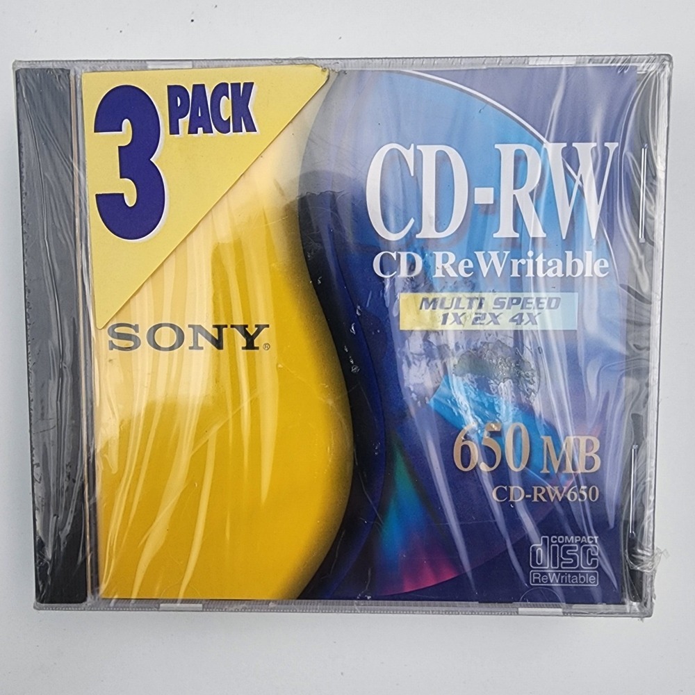 Sony CD-RW 650MB 3 Pack Multi Speed 1X 2X 4X ReWritable Compact Discs CD-RW650